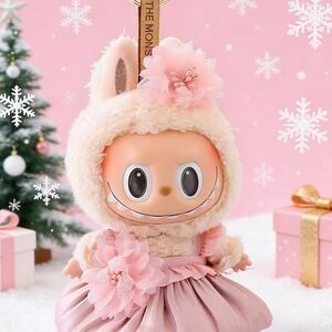 Pink Ruffle Lace Labubu Doll Outfit 17cm Plush Dress Costume New